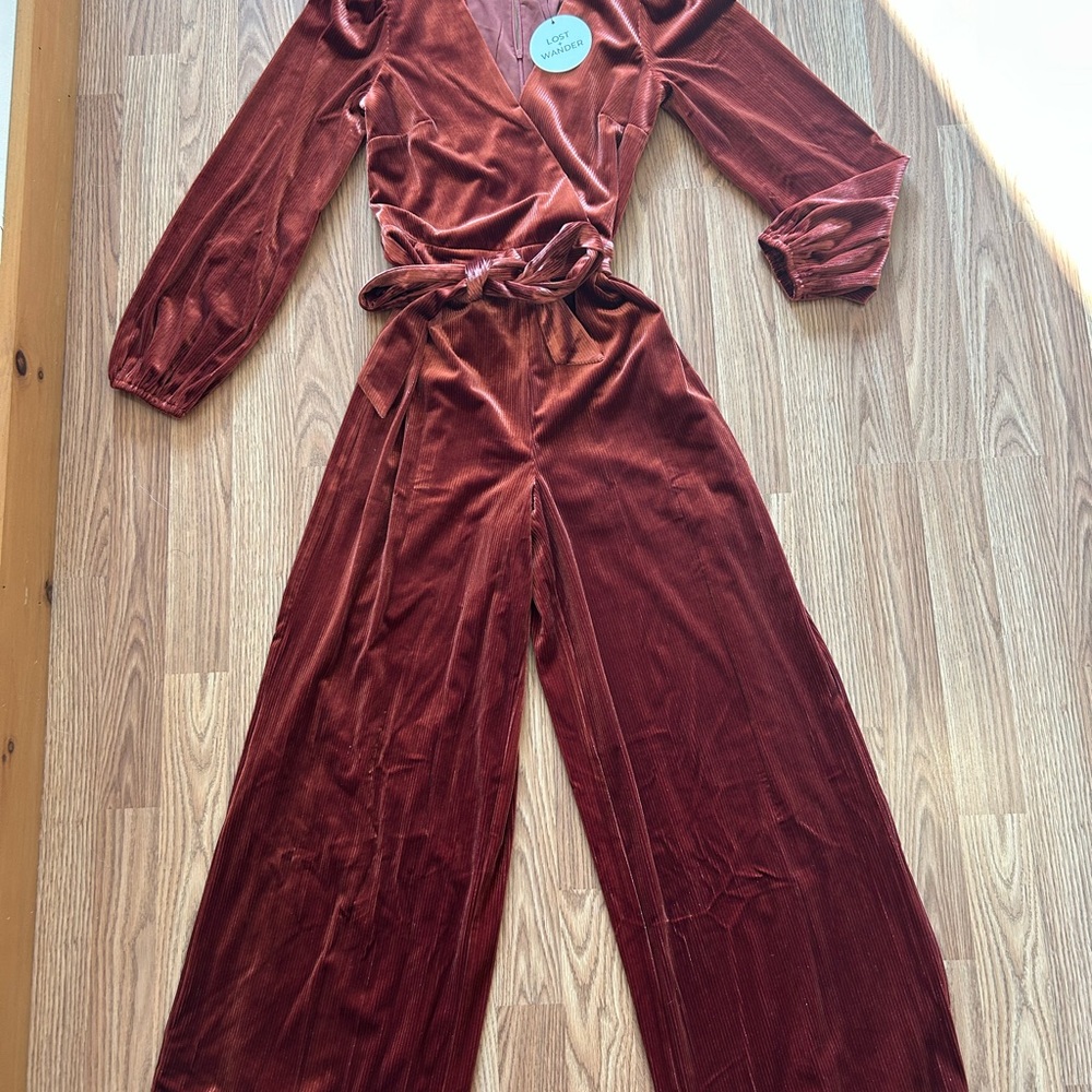 Rust Velvet Long Sleeve Jump Suit - Picture 7 of 9